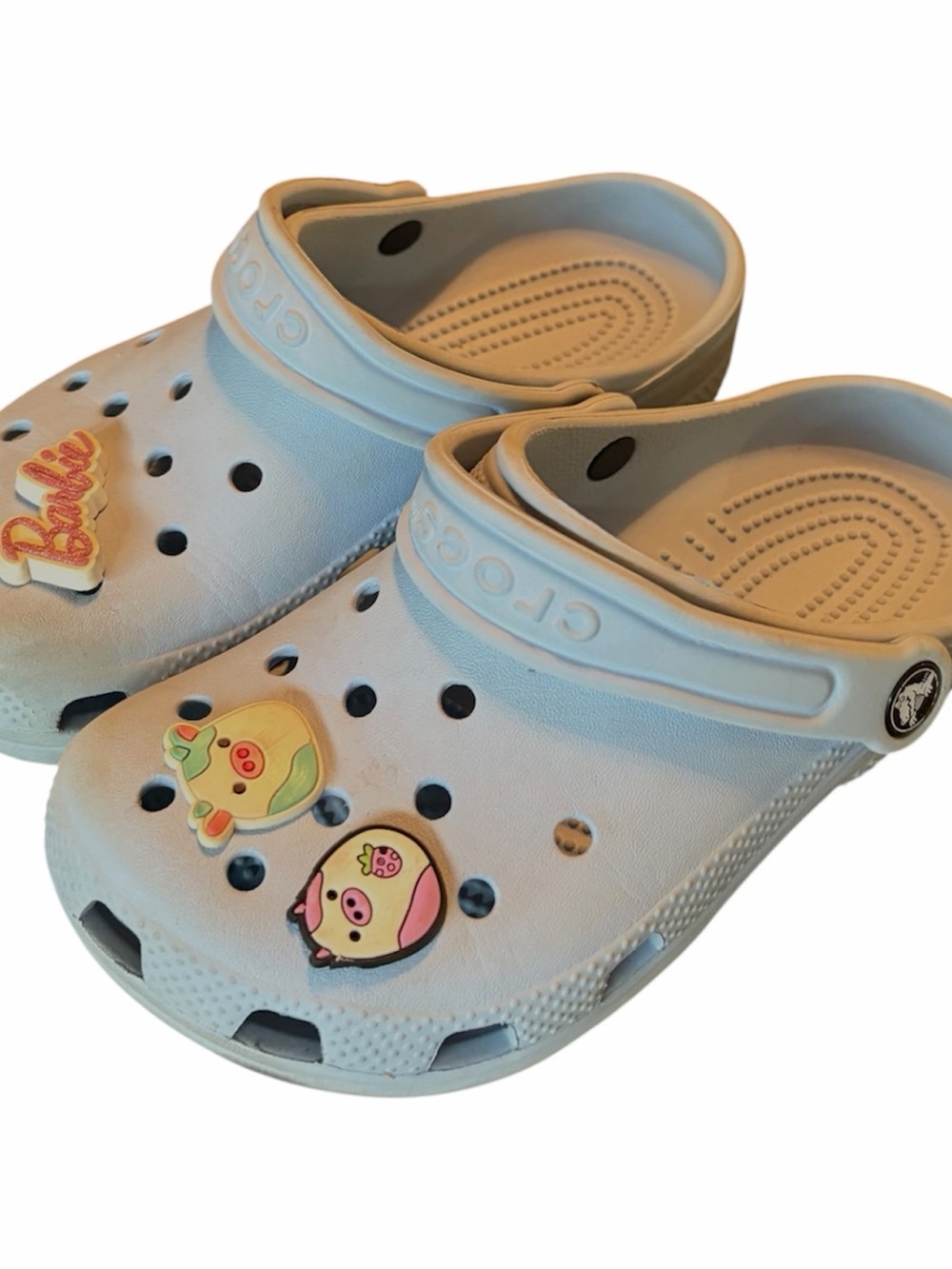 CROCS Kids Light Blue Clog with Pig and Barbie Jibbitz
